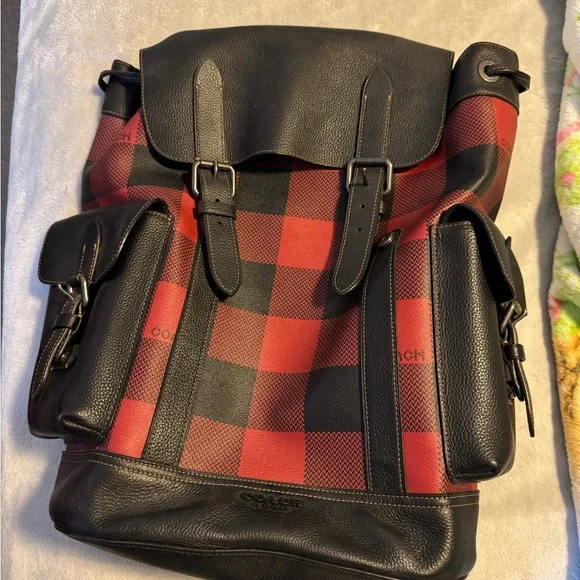 Coach | Bags | Coach Red And Black Plaid Backpack With  display picture 1